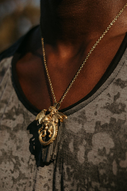 Khaleesi  Raw Black Tourmaline Pendant