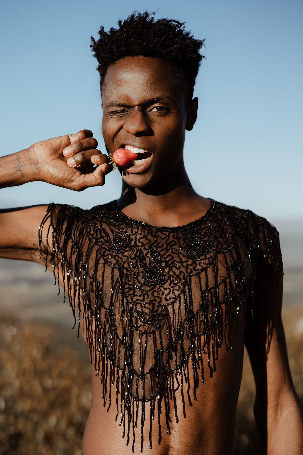 Calypso Hande Beaded shawl Top - Black