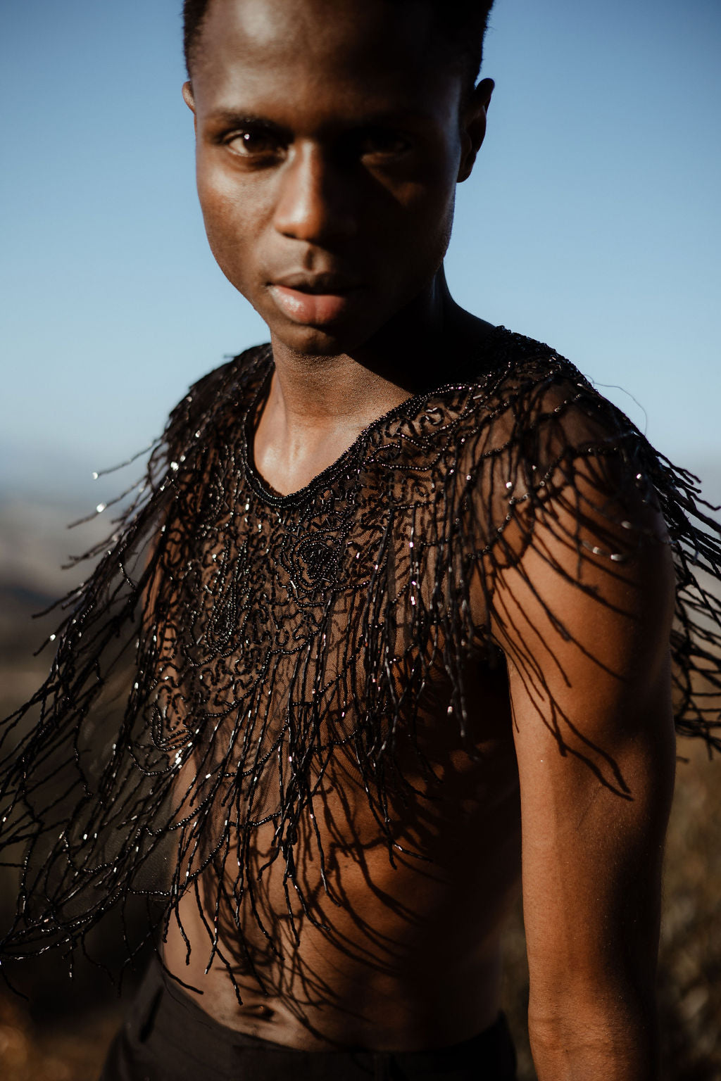 Calypso Hande Beaded shawl Top - Black