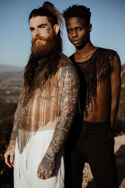 Calypso Hand Beaded Shawl Top - Gold