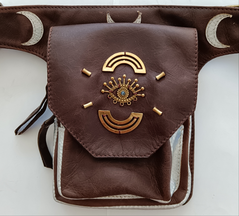 Kamala Leather Pocket Belt - All Seeing Labradorite Eye