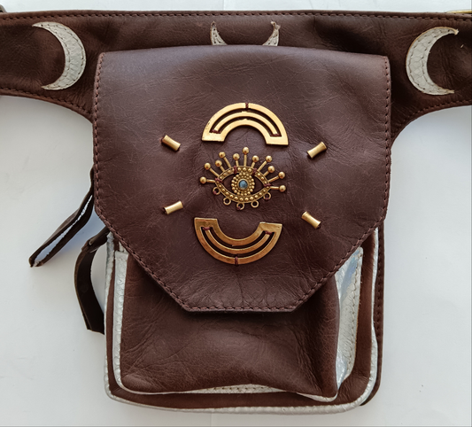 Kamala Leather Pocket Belt - All Seeing Labradorite Eye