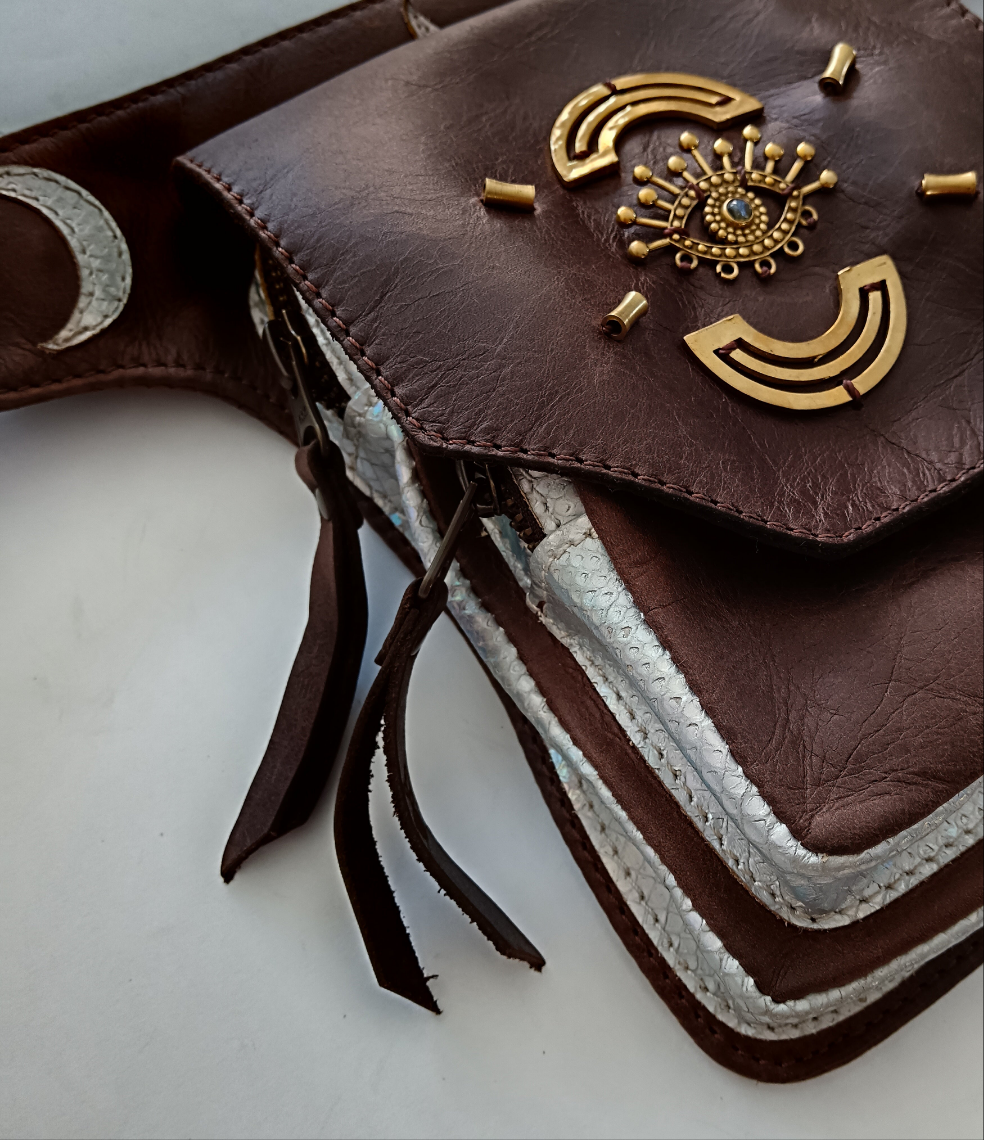 Kamala Leather Pocket Belt - All Seeing Labradorite Eye