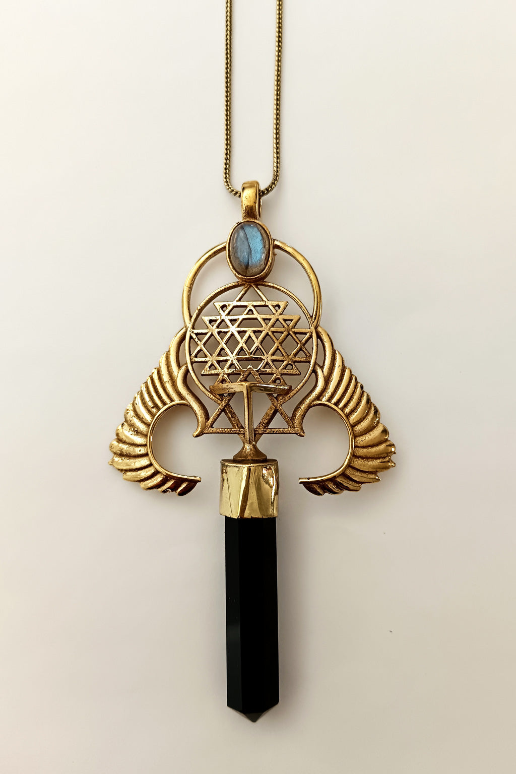 Winged Sri Yantra Necklace - Black Onyx