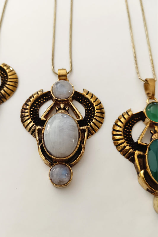 Sacred Scarab Pendant - Moonstone