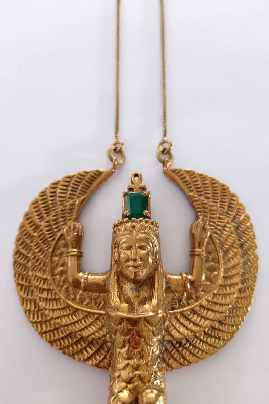 Isis Pendant with Faceted Stone - Green Jasper