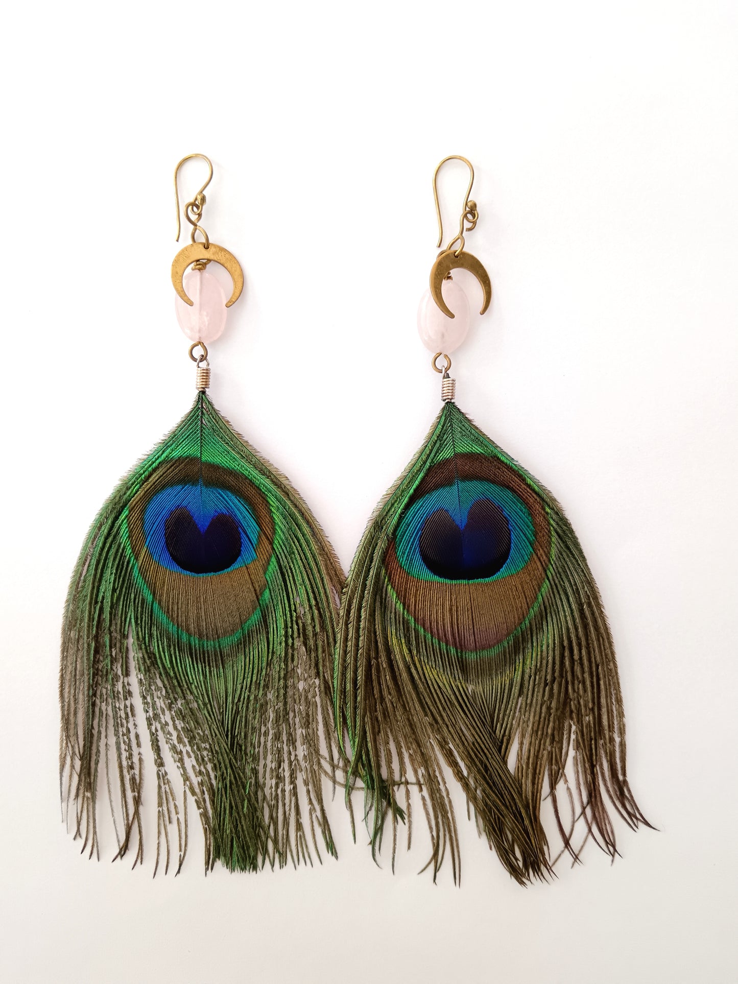 Peacock Feather earrings with Rose Quartz