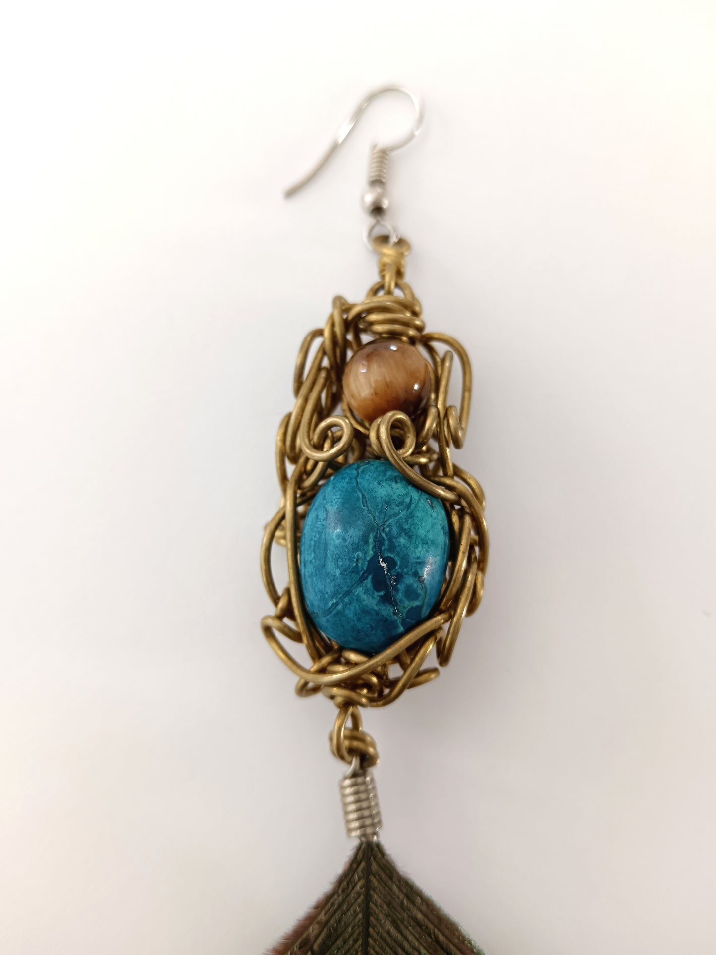Chrysocolla and Tigers Eye Singlet Peacock Earing