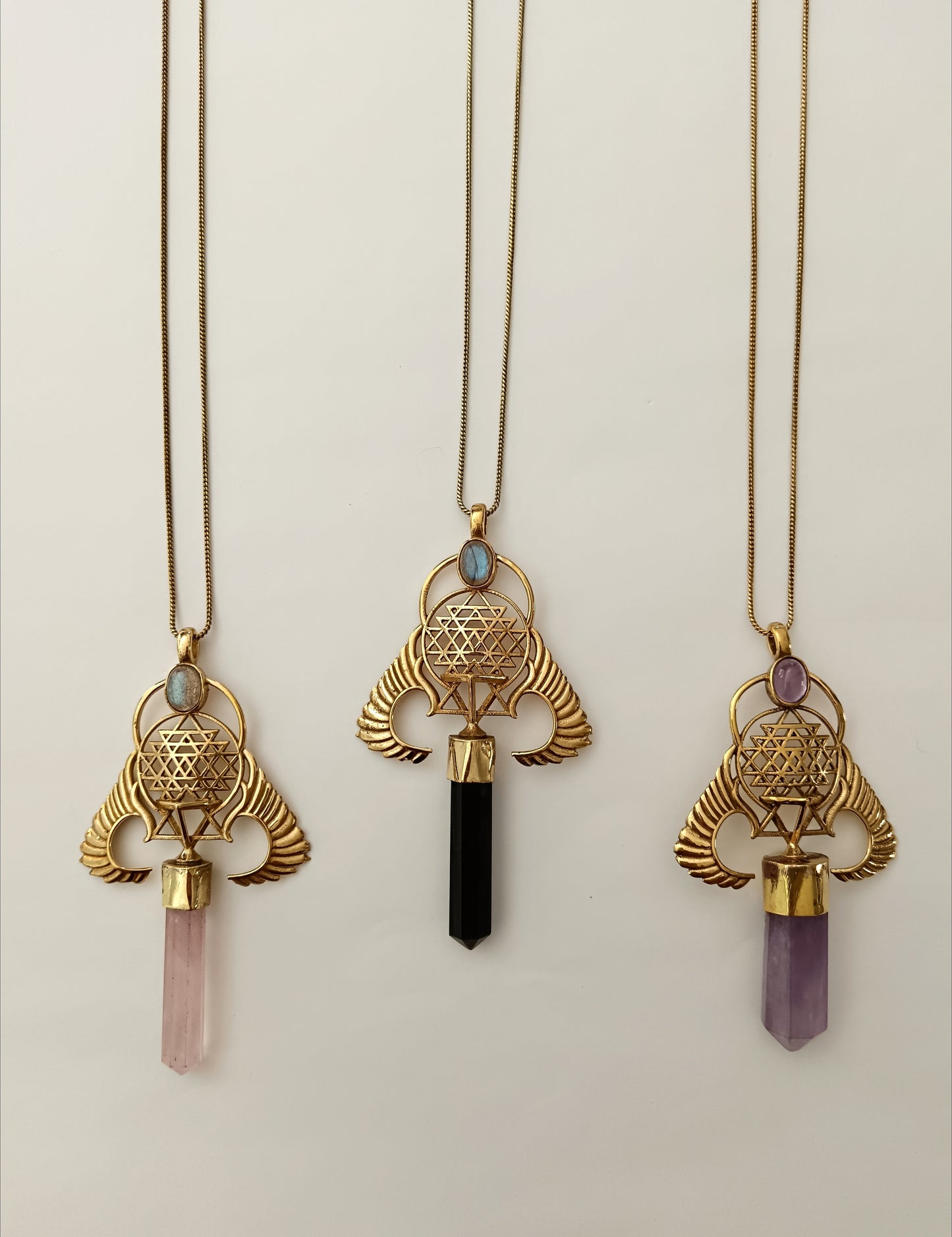 Winged Sri Yantra Necklace - Black Onyx