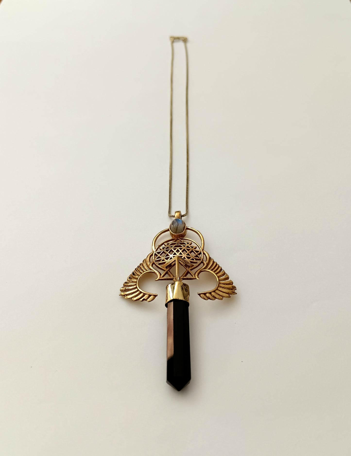 Winged Sri Yantra Necklace - Black Onyx
