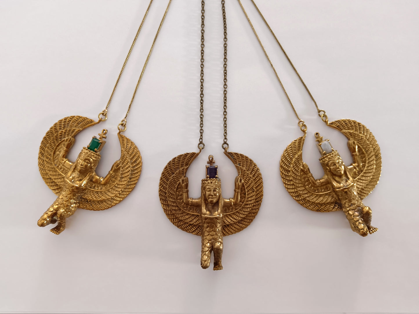 Isis Pendant with Faceted Stone - Green Jasper