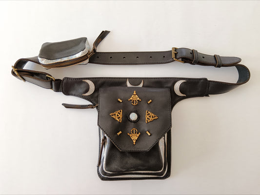 Kamala Leather Pocket Belt - Moonstone with brass snake detail