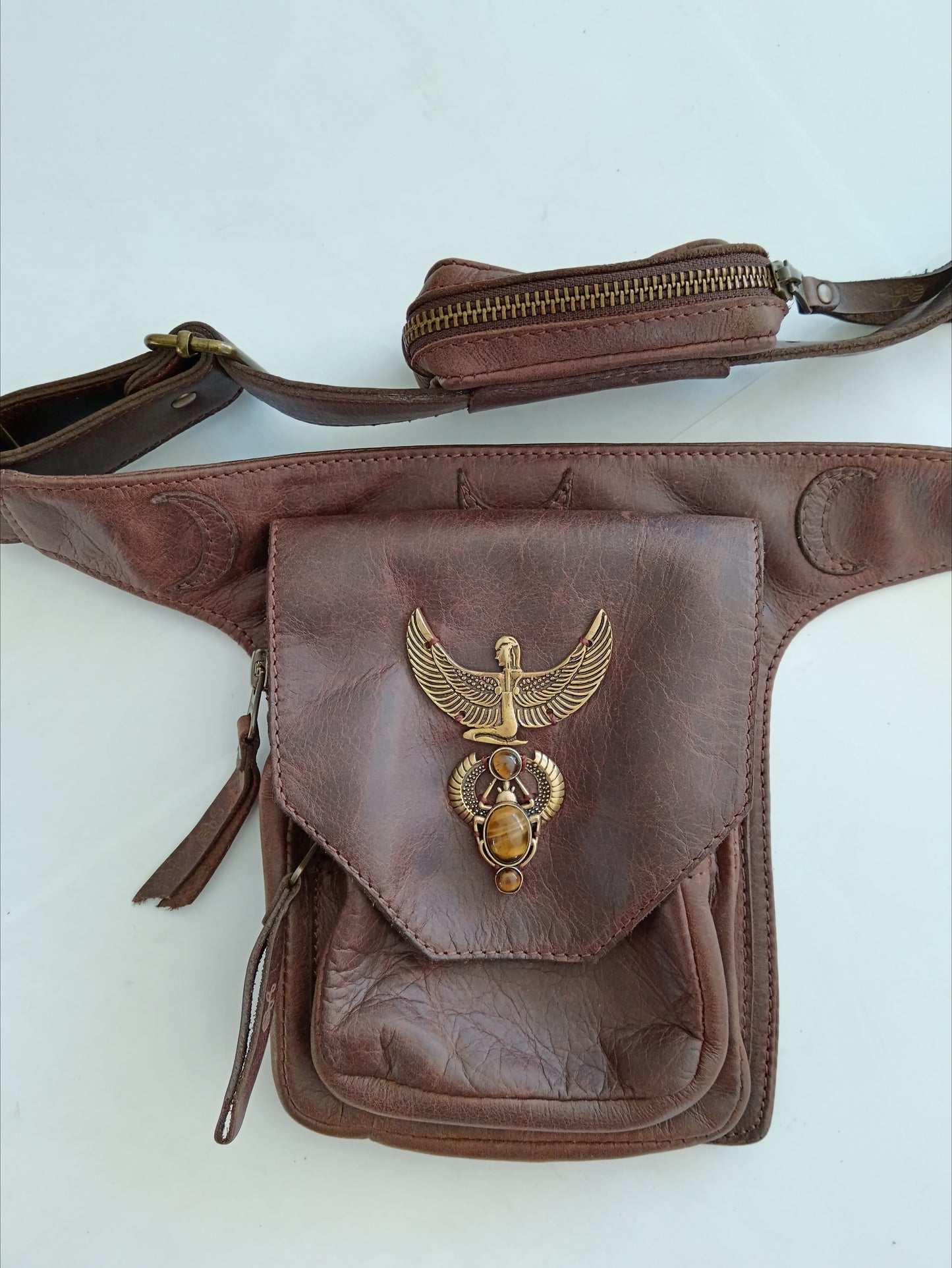 Kamala Leather Pocket Belt - Isis and Tigers eye Scarab