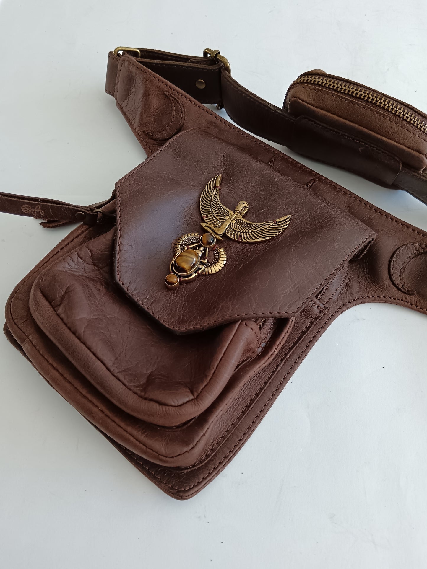 Kamala Leather Pocket Belt - Isis and Tigers eye Scarab