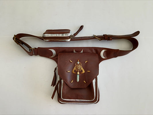 Kamala Leather Pocket Belt -Amazonite Point with wings