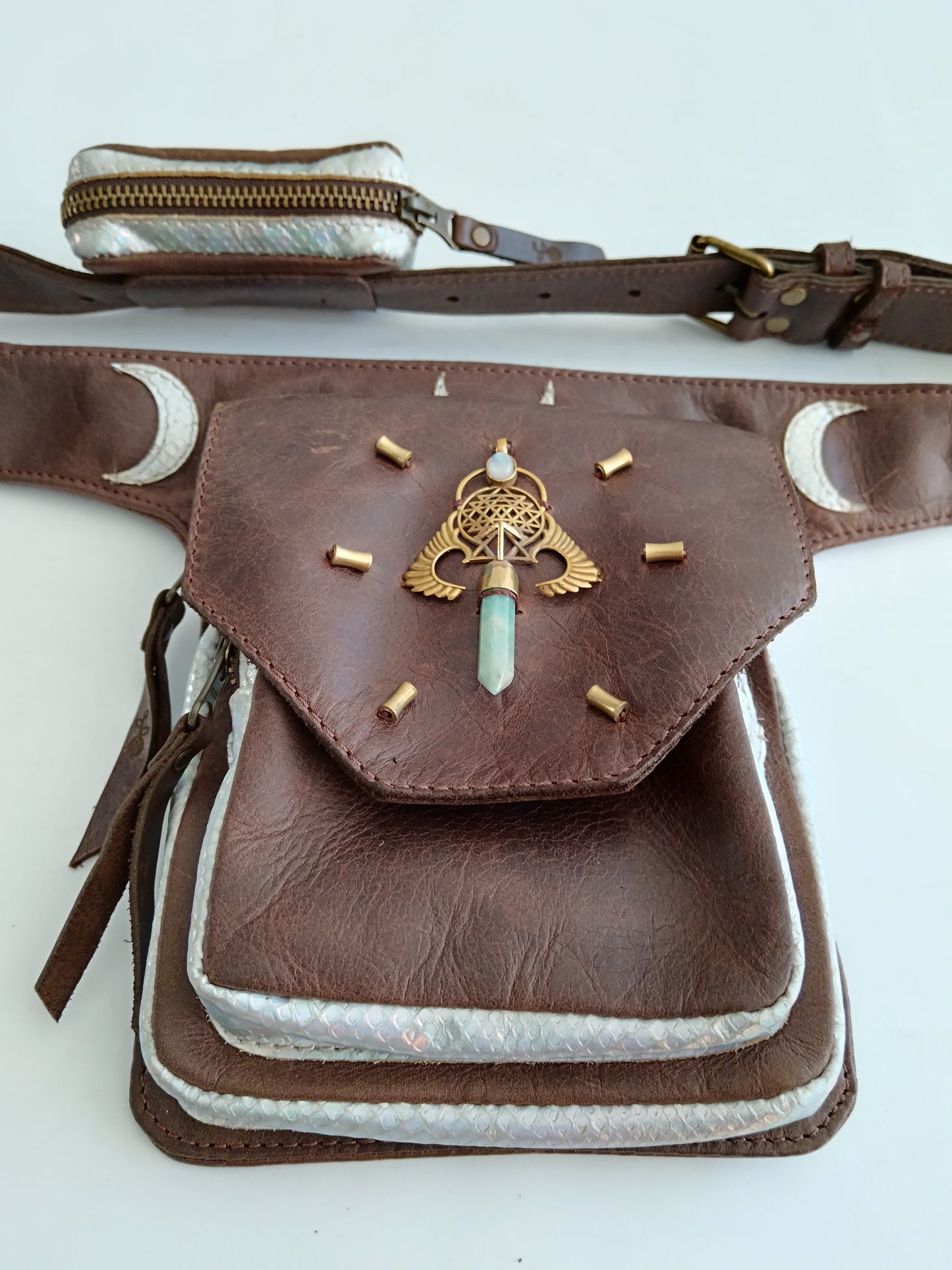 Kamala Leather Pocket Belt -Amazonite Point with wings
