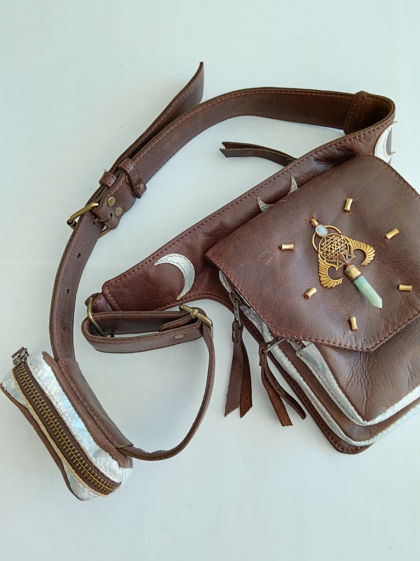 Kamala Leather Pocket Belt -Amazonite Point with wings