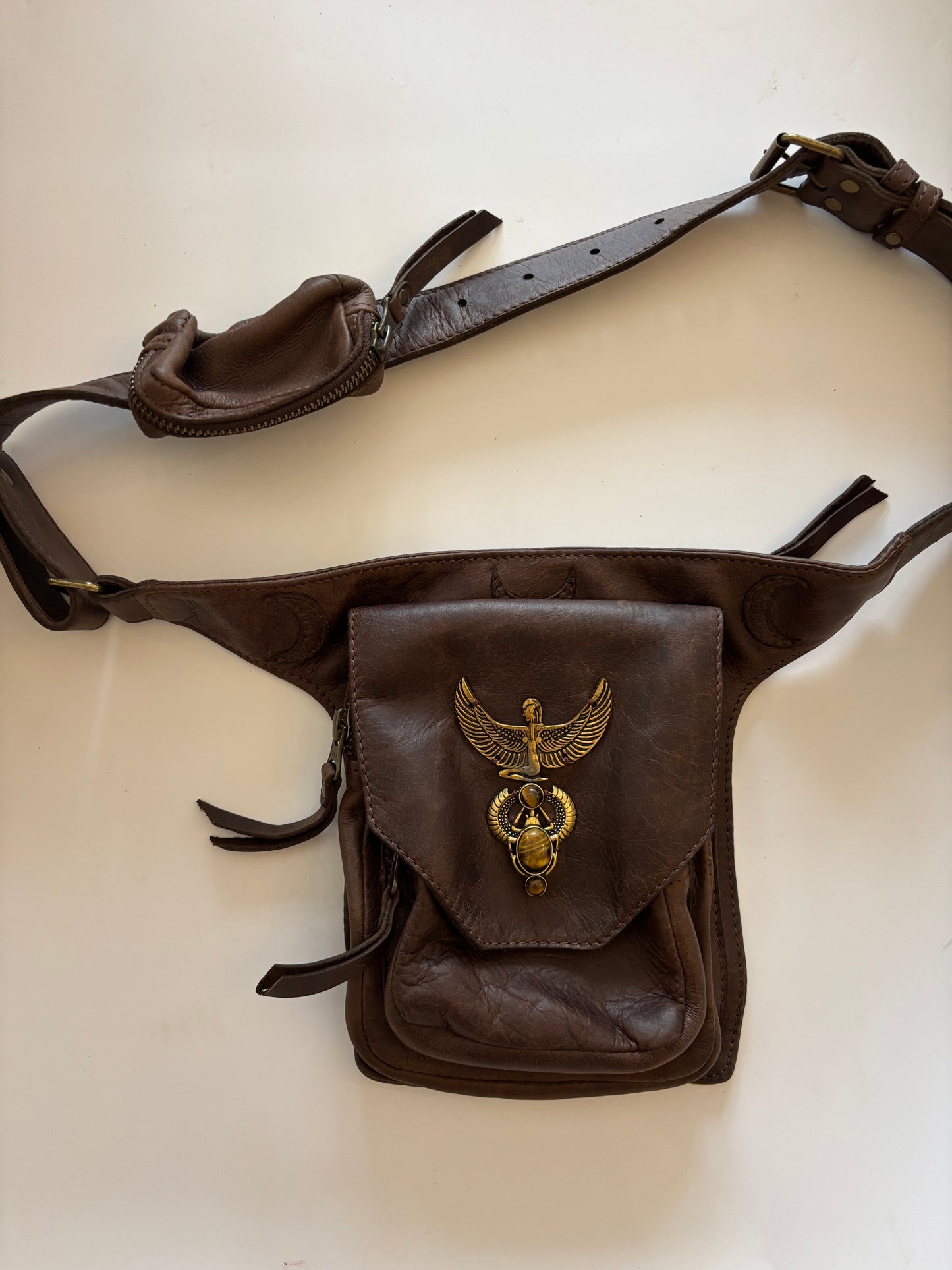 Kamala Leather Pocket Belt - Isis and Tigers eye Scarab